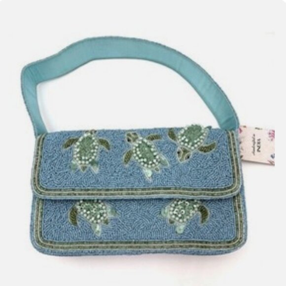 Handcrafted in India Tik Tok Viral Beaded Sea Turtle Shoulder Bag NWT - Picture 6 of 7